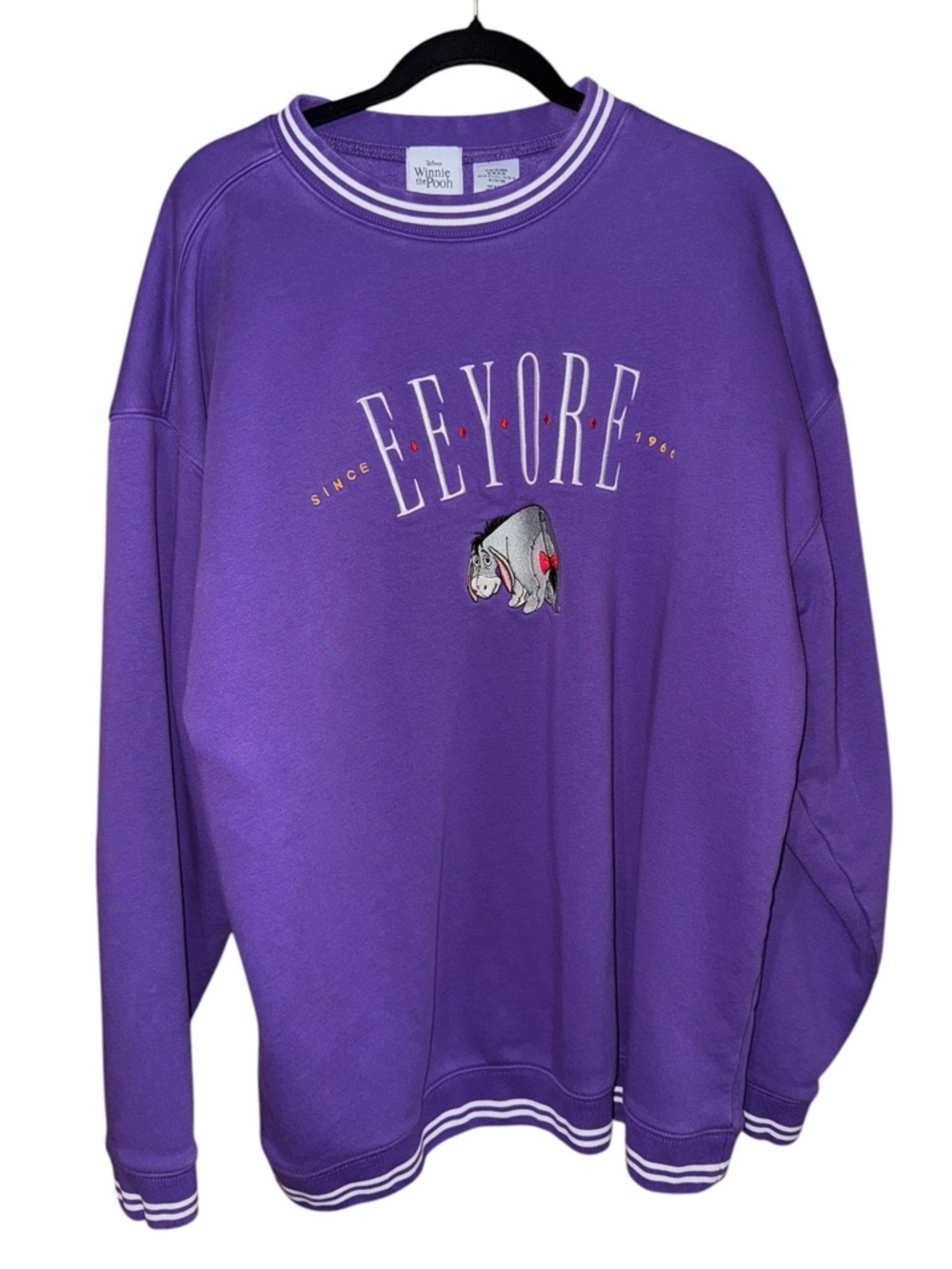 VTG Disney Winnie the Pooh Eeyore Embroidered Logo Bright Purple Sweatshirt XXL